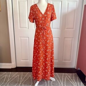 SHEIN Orange Floral Wrap Maxi Dress